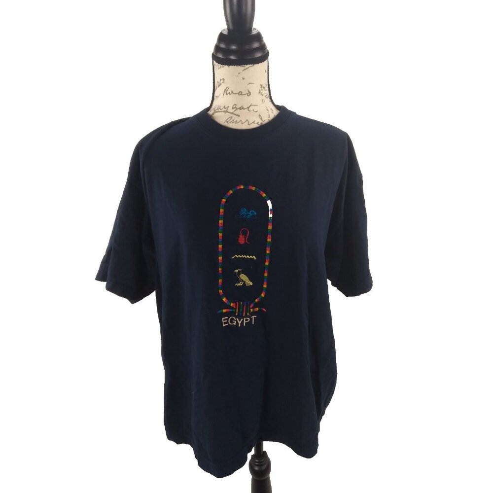 Vtg 3M for Egyptian Ancient Egyptian Hieroglyphics symbols XL blue Black Tshirt